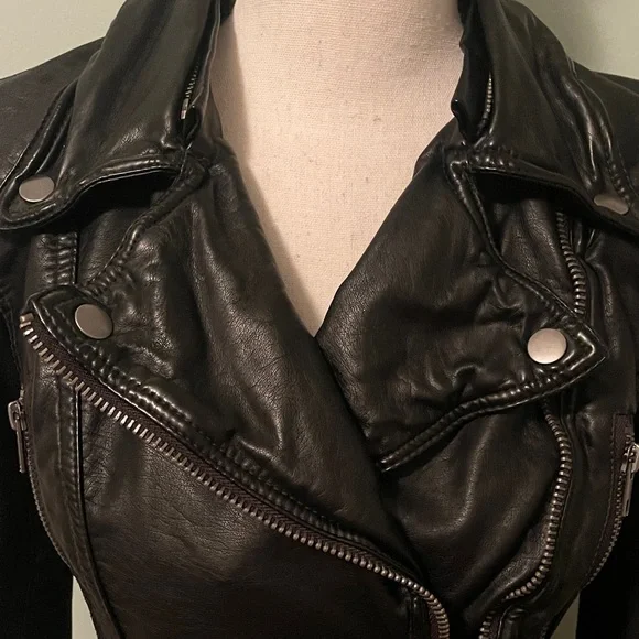 Free People Black Faux  Leather Moto Jacket sz 0 - Picture 3 of 8